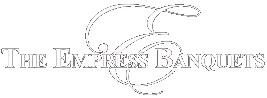 Logo for The Empress Banquets with elegant white script lettering on a black background.