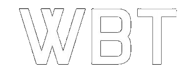 White capital letters "WBT" on a solid black background.