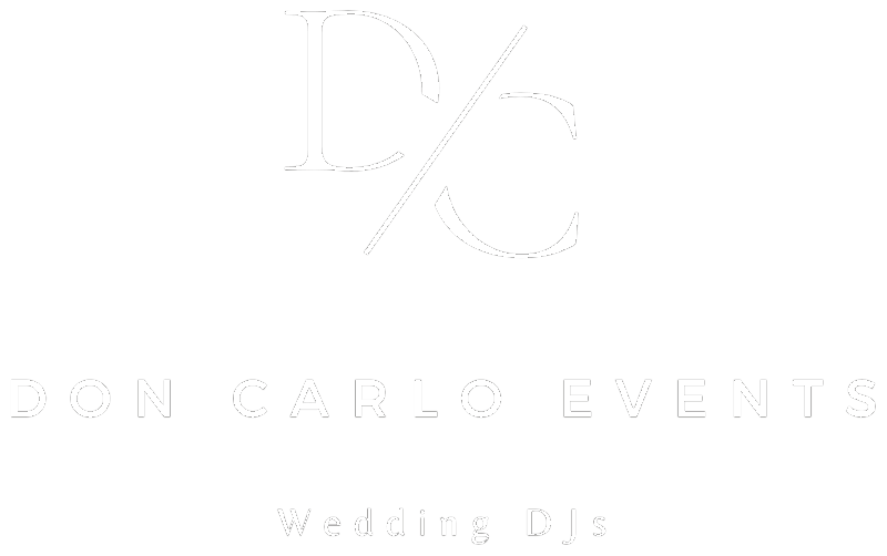 The Don Carlo Events logo features the initials "D/C" above the text "Don Carlo Events" and "Wedding DJs" on a black background.