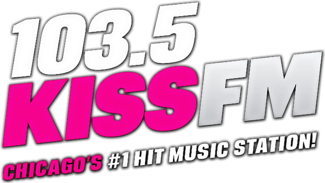 103.5kissFM-logo Logo for 103.5 KISS FM, labeled as Chicago's #1 hit music station, with bold white and pink text on a black background.