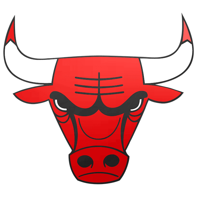 Chicago-bulls-logo A red bull's head logo with prominent white horns and black outlines, featuring an intense facial expression.