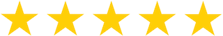 Five yellow stars arranged in a horizontal row on a black background, representing a five-star rating.